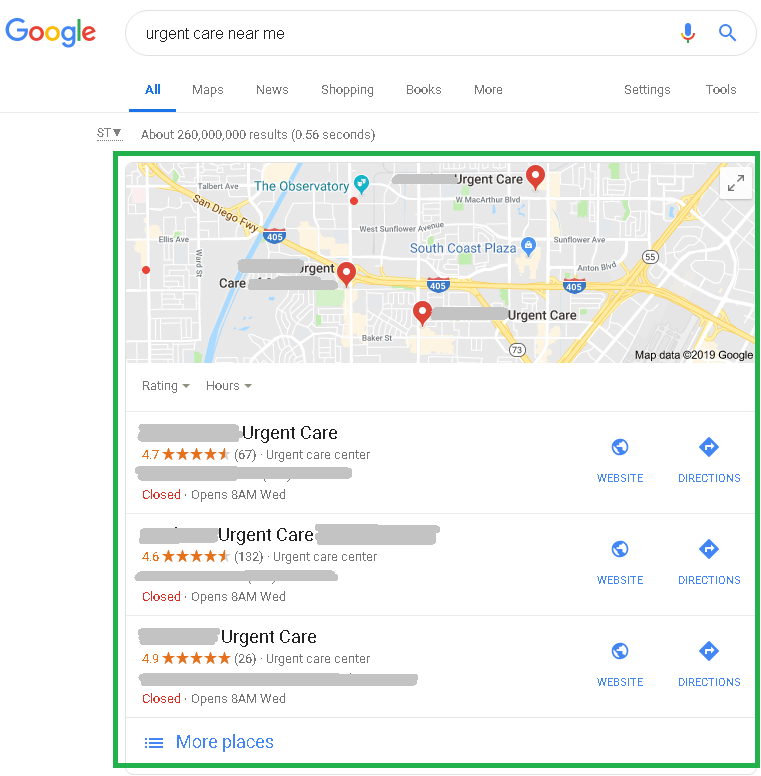 Google Local Pack Results