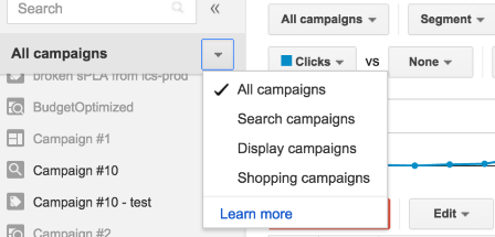 Campaign Type Filters in AdWords