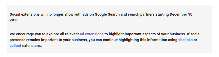 Google AdWords Social extension going away - Google notification
